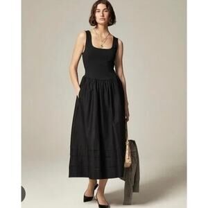 J. Crew Drop Waist Knit Mixi Midi Dress in Black NWT Size Large Tall